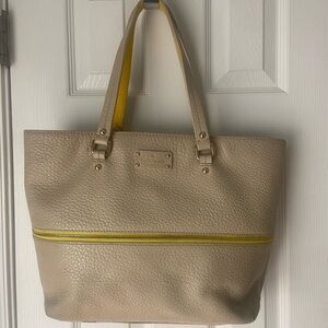 Kate Spade Grove Court Michelle pebbled leather tan yellow expanding tote bag
